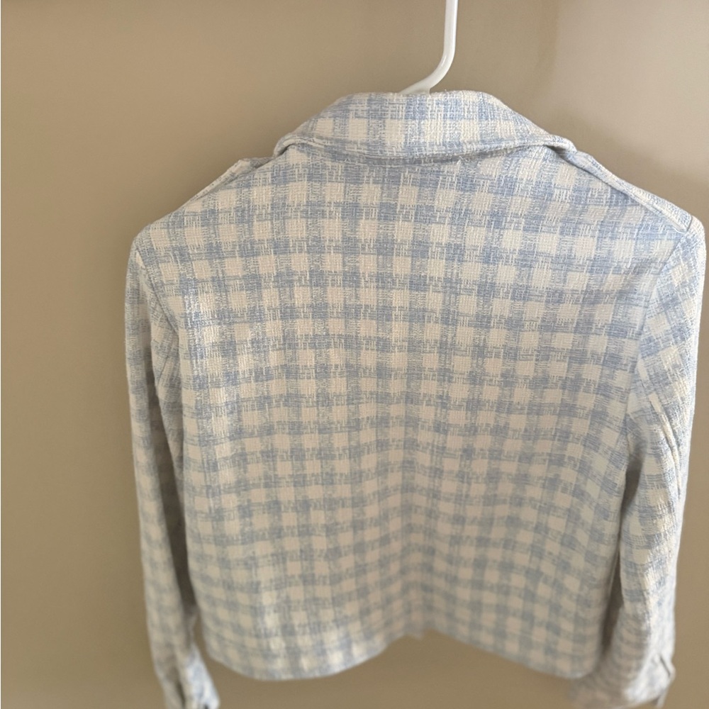 NWT Zara Women's Blue Plaid Gingham Jacket - Picture 7 of 9